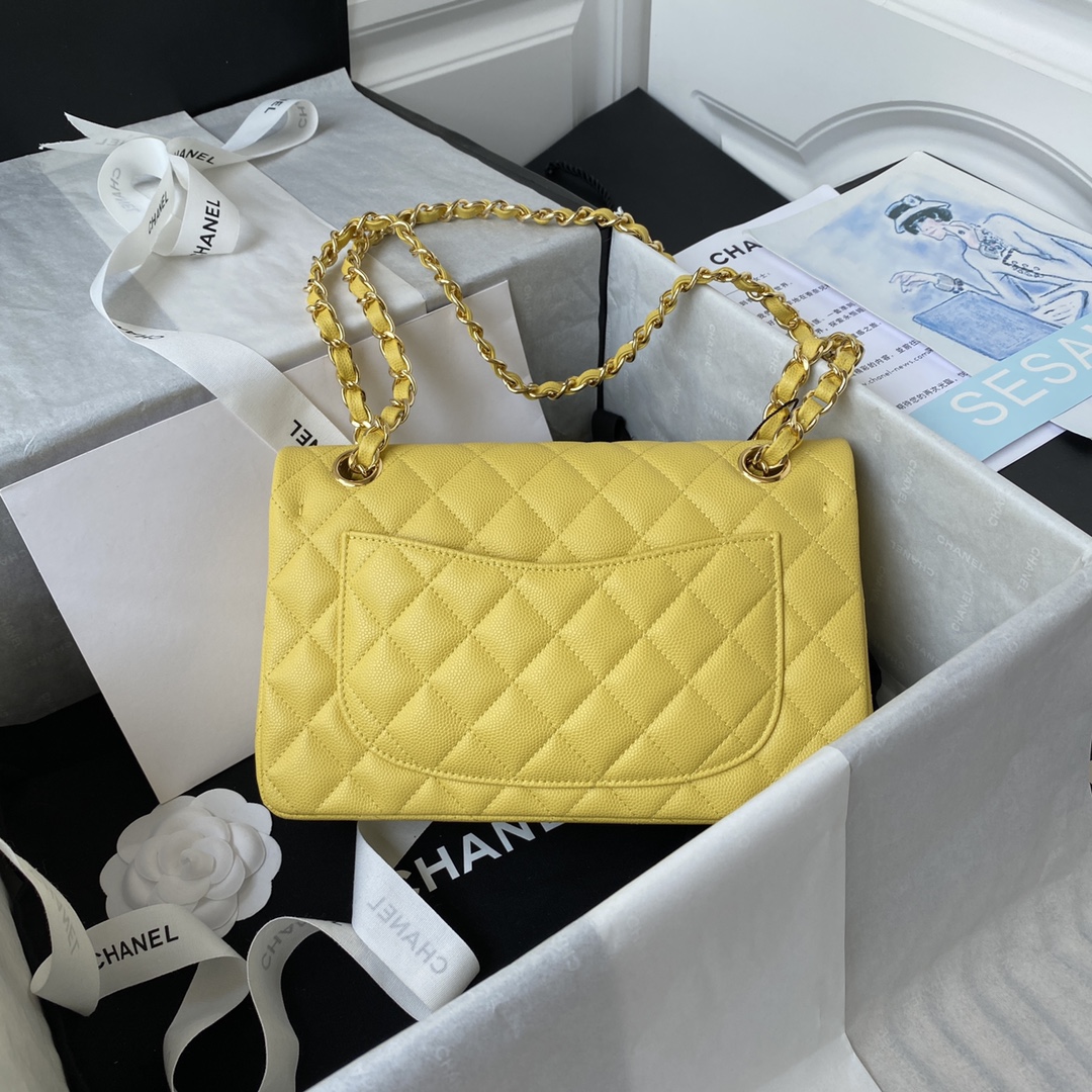 Classic Flap Caviar Bag A01113 Yellow/Gold